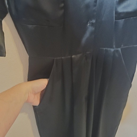 Vintage 80's black satin with studs V-neck Romper jumpsuit. - Picture 6 of 8